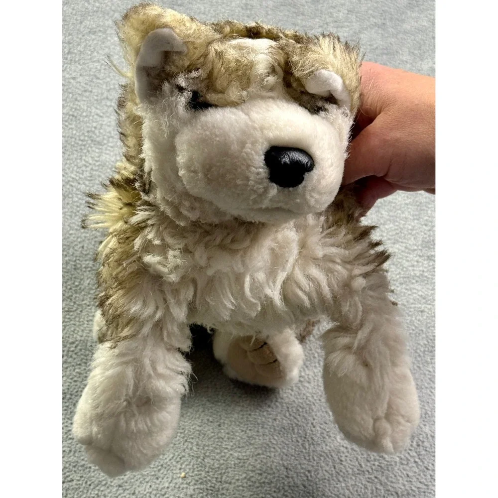 Folkmanis Wolf Plush Stuffed Animal Hand Puppet Blue Eyes Brown Cream Faux Fur